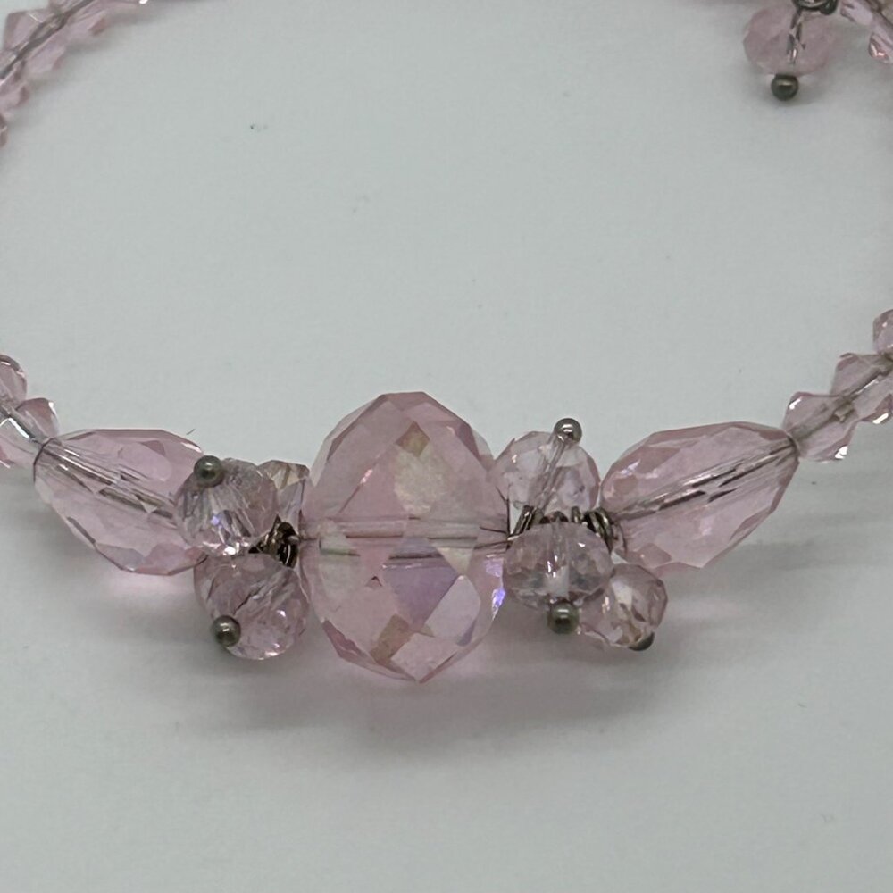 Adjustable Retro Pink Bracelet Glass Beads On Memory Wire Prom Quinceañera - Picture 5 of 16